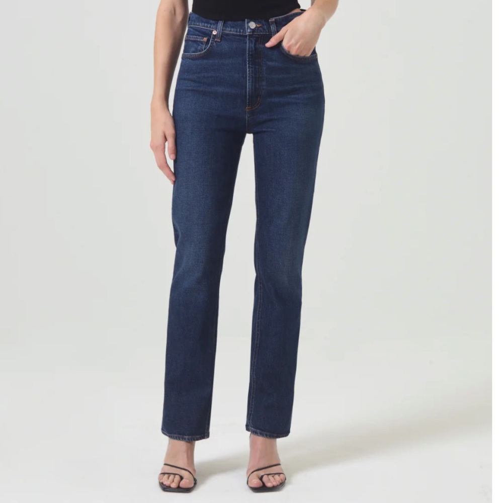 Agolde High Rise Stovepipe Jeans - Dark Blue